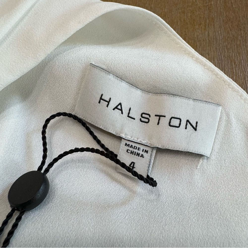 Halston Draped Maxi Dress White‎ Crepe One Shoulder Gown $553 new - Picture 5 of 14